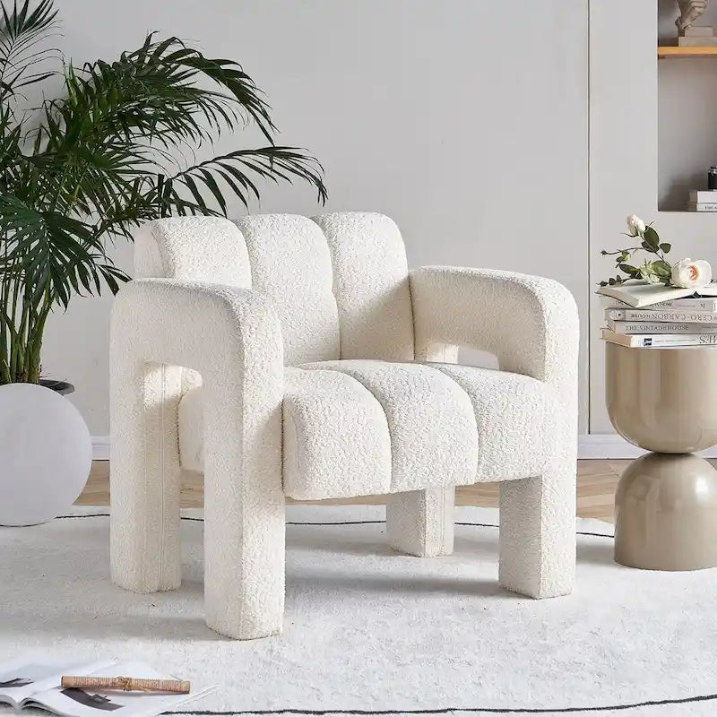 Fauteuil d'appoint large rembourré en tissu bouclé pour le salon