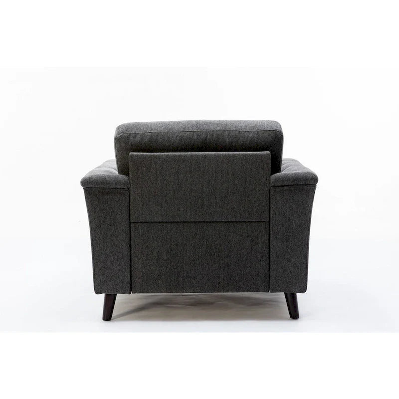 Fauteuil d'appoint Sen 37 pouces, accoudoirs capitonnés, rembourré, lin gris, bois massif