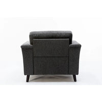 Fauteuil d'appoint Sen 37 pouces, accoudoirs capitonnés, rembourré, lin gris, bois massif