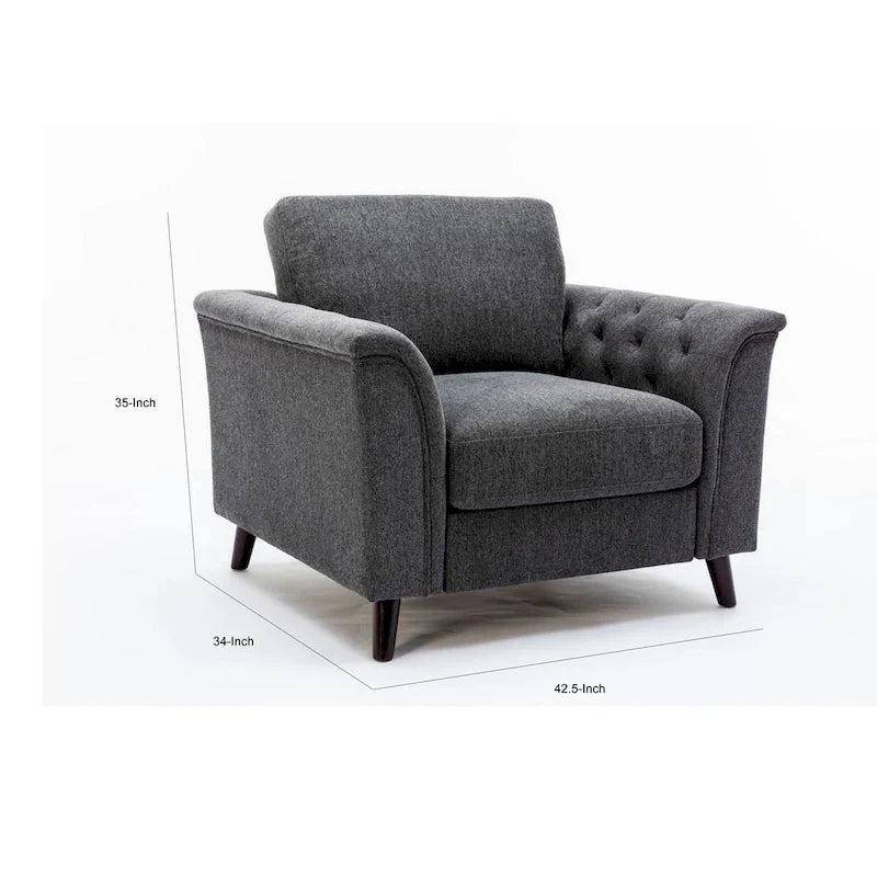Fauteuil d'appoint Sen 37 pouces, accoudoirs capitonnés, rembourré, lin gris, bois massif