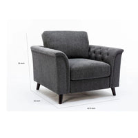 Fauteuil d'appoint Sen 37 pouces, accoudoirs capitonnés, rembourré, lin gris, bois massif