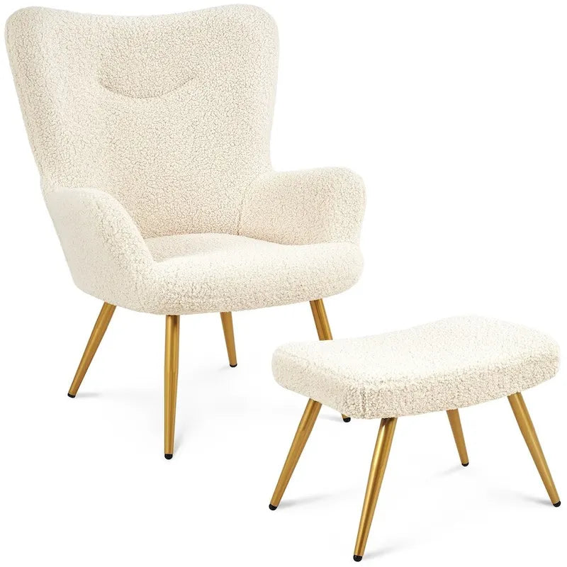 Fauteuil d'appoint et ottoman Yaheetech avec pieds en métal doré, fauteuil en tissu avec repose-pieds
