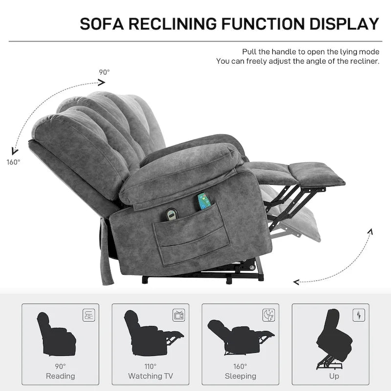 Fauteuil Canapé Élévateur Inclinable Électrique pour Personnes Âgées avec Massage