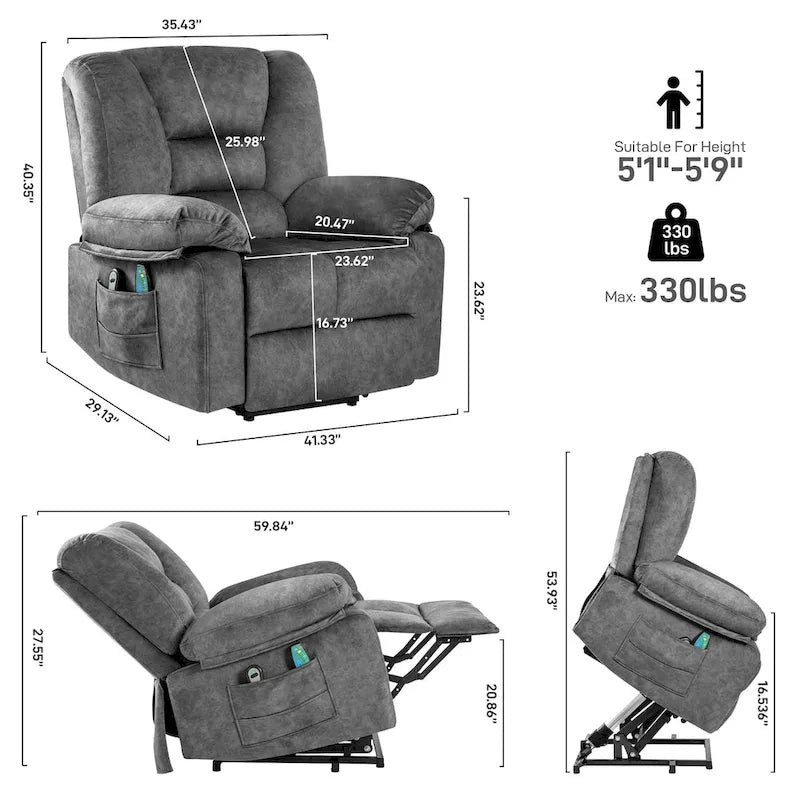 Fauteuil Canapé Élévateur Inclinable Électrique pour Personnes Âgées avec Massage