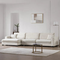Canapé Sectionnel Surdimensionné en Velours Côtelé, Canapé Nuage Forme L avec Port de Chargement USB, Porte-Gobelet, Canapé-Lit Assise Profonde avec Méridienne 50 pouces