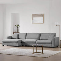 Canapé Sectionnel Surdimensionné en Velours Côtelé, Canapé Nuage Forme L avec Port de Chargement USB, Porte-Gobelet, Canapé-Lit Assise Profonde avec Méridienne 50 pouces