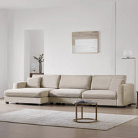 Canapé Sectionnel Surdimensionné en Velours Côtelé, Canapé Nuage Forme L avec Port de Chargement USB, Porte-Gobelet, Canapé-Lit Assise Profonde avec Méridienne 50 pouces