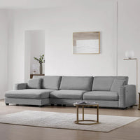 Canapé Sectionnel Surdimensionné en Velours Côtelé, Canapé Nuage Forme L avec Port de Chargement USB, Porte-Gobelet, Canapé-Lit Assise Profonde avec Méridienne 50 pouces