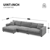 Canapé Sectionnel Surdimensionné en Velours Côtelé, Canapé Nuage Forme L avec Port de Chargement USB, Porte-Gobelet, Canapé-Lit Assise Profonde avec Méridienne 50 pouces