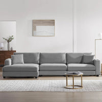 Canapé Sectionnel Surdimensionné en Velours Côtelé, Canapé Nuage Forme L avec Port de Chargement USB, Porte-Gobelet, Canapé-Lit Assise Profonde avec Méridienne 50 pouces