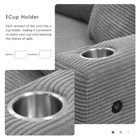 Canapé Sectionnel Surdimensionné en Velours Côtelé, Canapé Nuage Forme L avec Port de Chargement USB, Porte-Gobelet, Canapé-Lit Assise Profonde avec Méridienne 50 pouces