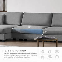 Canapé Sectionnel Surdimensionné en Velours Côtelé, Canapé Nuage Forme L avec Port de Chargement USB, Porte-Gobelet, Canapé-Lit Assise Profonde avec Méridienne 50 pouces