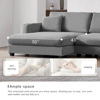 Canapé Sectionnel Surdimensionné en Velours Côtelé, Canapé Nuage Forme L avec Port de Chargement USB, Porte-Gobelet, Canapé-Lit Assise Profonde avec Méridienne 50 pouces