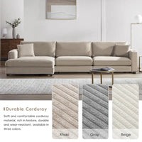 Canapé Sectionnel Surdimensionné en Velours Côtelé, Canapé Nuage Forme L avec Port de Chargement USB, Porte-Gobelet, Canapé-Lit Assise Profonde avec Méridienne 50 pouces
