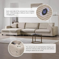 Canapé Sectionnel Surdimensionné en Velours Côtelé, Canapé Nuage Forme L avec Port de Chargement USB, Porte-Gobelet, Canapé-Lit Assise Profonde avec Méridienne 50 pouces