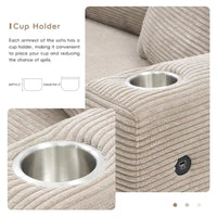 Canapé Sectionnel Surdimensionné en Velours Côtelé, Canapé Nuage Forme L avec Port de Chargement USB, Porte-Gobelet, Canapé-Lit Assise Profonde avec Méridienne 50 pouces