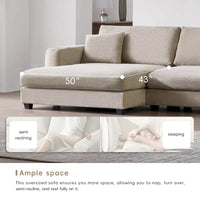 Canapé Sectionnel Surdimensionné en Velours Côtelé, Canapé Nuage Forme L avec Port de Chargement USB, Porte-Gobelet, Canapé-Lit Assise Profonde avec Méridienne 50 pouces
