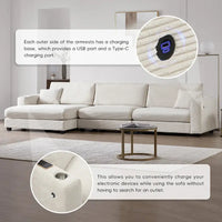 Canapé Sectionnel Surdimensionné en Velours Côtelé, Canapé Nuage Forme L avec Port de Chargement USB, Porte-Gobelet, Canapé-Lit Assise Profonde avec Méridienne 50 pouces