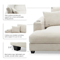 Canapé Sectionnel Surdimensionné en Velours Côtelé, Canapé Nuage Forme L avec Port de Chargement USB, Porte-Gobelet, Canapé-Lit Assise Profonde avec Méridienne 50 pouces