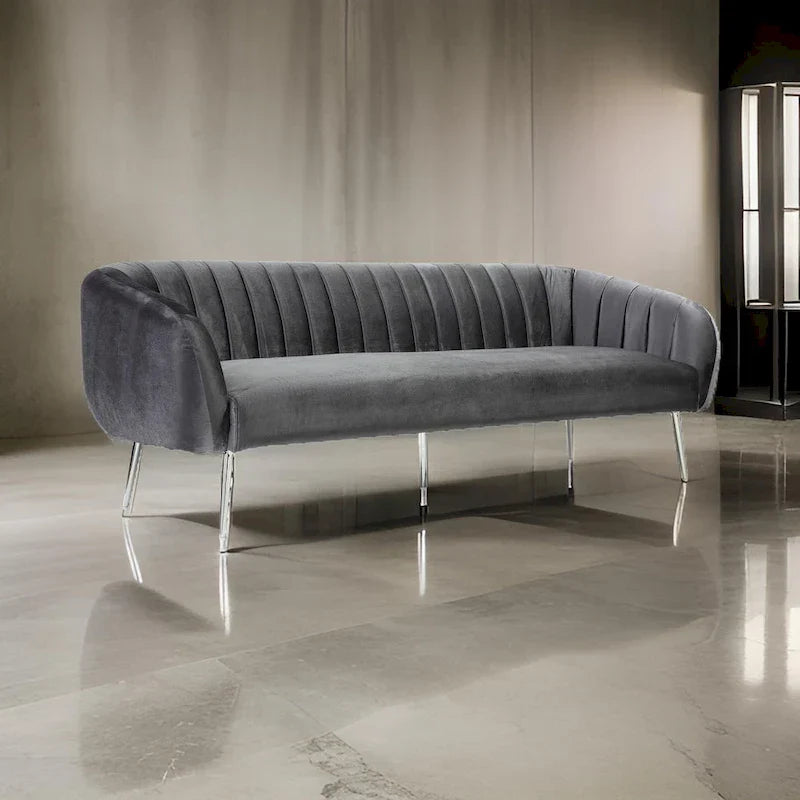 Canapé Decy 74 po, surpiqûres horizontales, assise coussinée, velours gris, argent