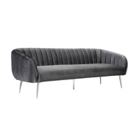 Canapé Decy 74 po, surpiqûres horizontales, assise coussinée, velours gris, argent