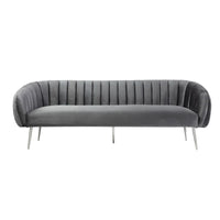 Canapé Decy 74 po, surpiqûres horizontales, assise coussinée, velours gris, argent