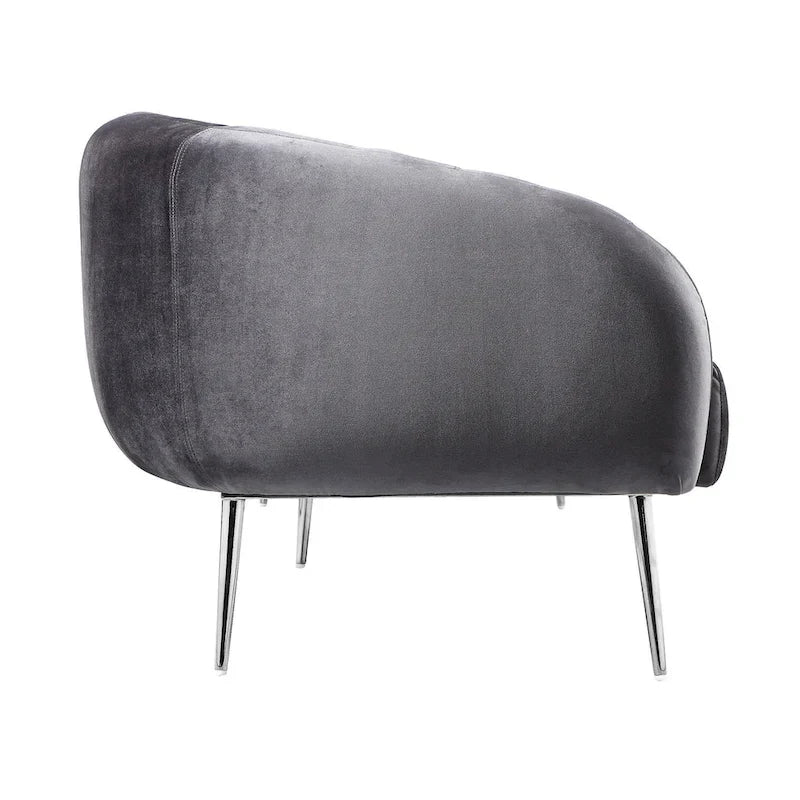 Canapé Decy 74 po, surpiqûres horizontales, assise coussinée, velours gris, argent