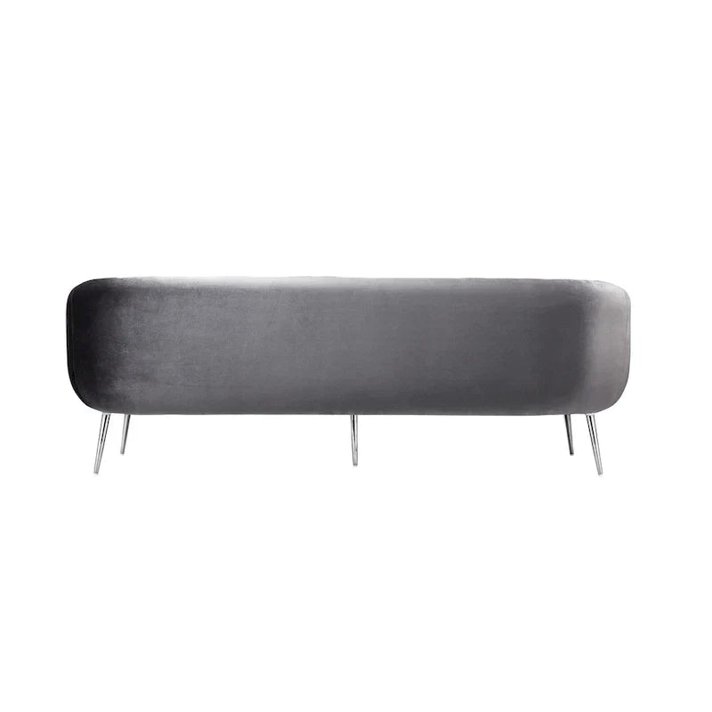 Canapé Decy 74 po, surpiqûres horizontales, assise coussinée, velours gris, argent