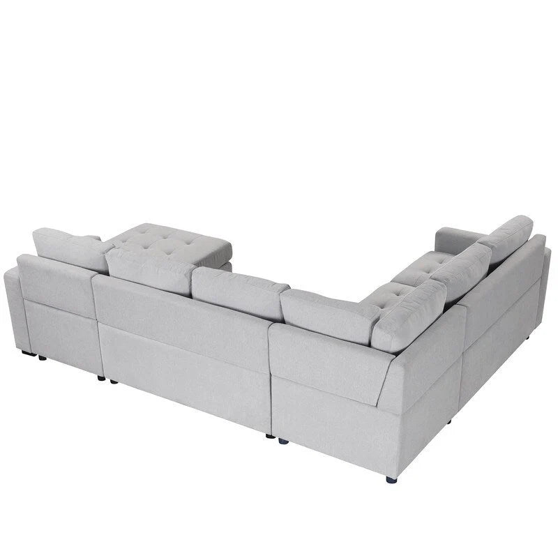 Canapé d'angle en L avec pouf, interfaces USB et Type-C