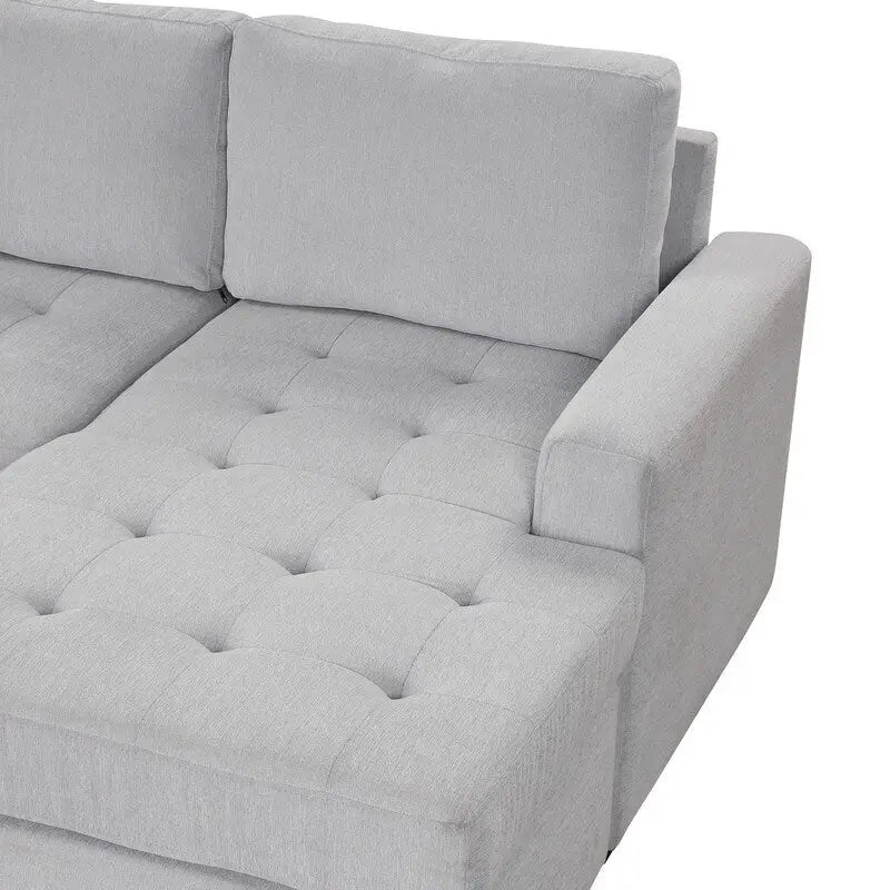 Canapé d'angle en L avec pouf, interfaces USB et Type-C
