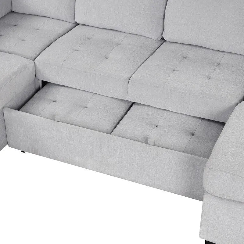 Canapé d'angle en L avec pouf, interfaces USB et Type-C