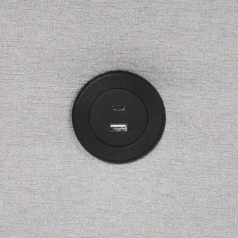 Canapé d'angle en L avec pouf, interfaces USB et Type-C