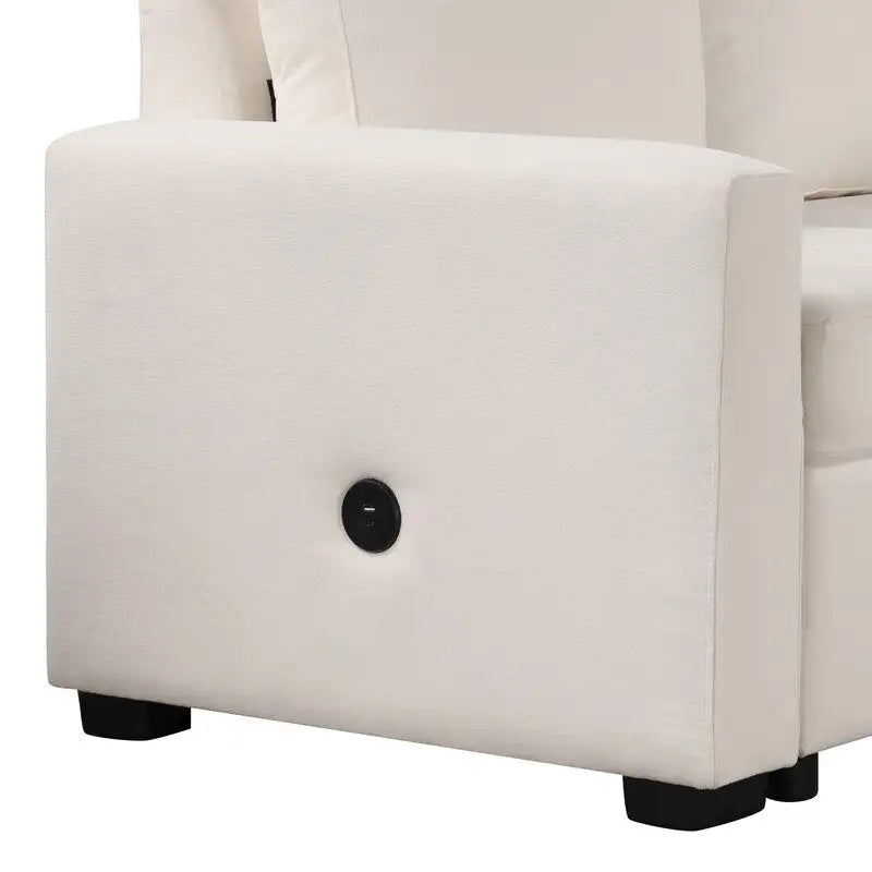 Canapé d'angle en L avec pouf, interfaces USB et Type-C