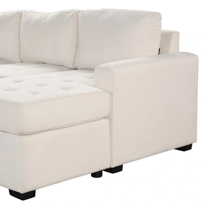 Canapé d'angle en L avec pouf, interfaces USB et Type-C