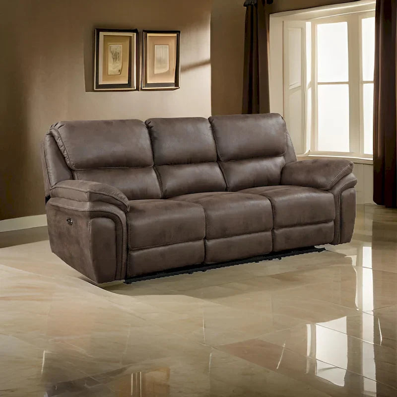 Canapé inclinable électrique double Tony 90 pouces, port de chargement USB microfibre marron