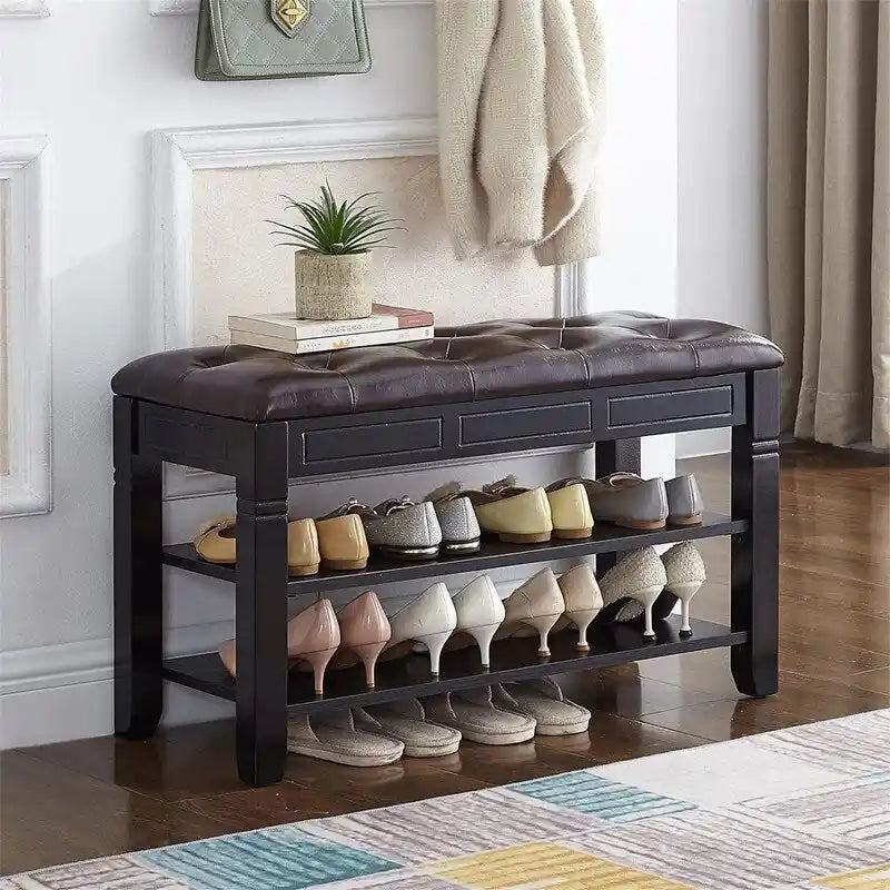 Banc à chaussures de rangement avec coussin - 31.5D x 13.8W x 18.9H