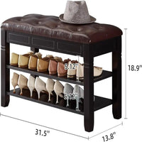 Banc à chaussures de rangement avec coussin - 31.5D x 13.8W x 18.9H