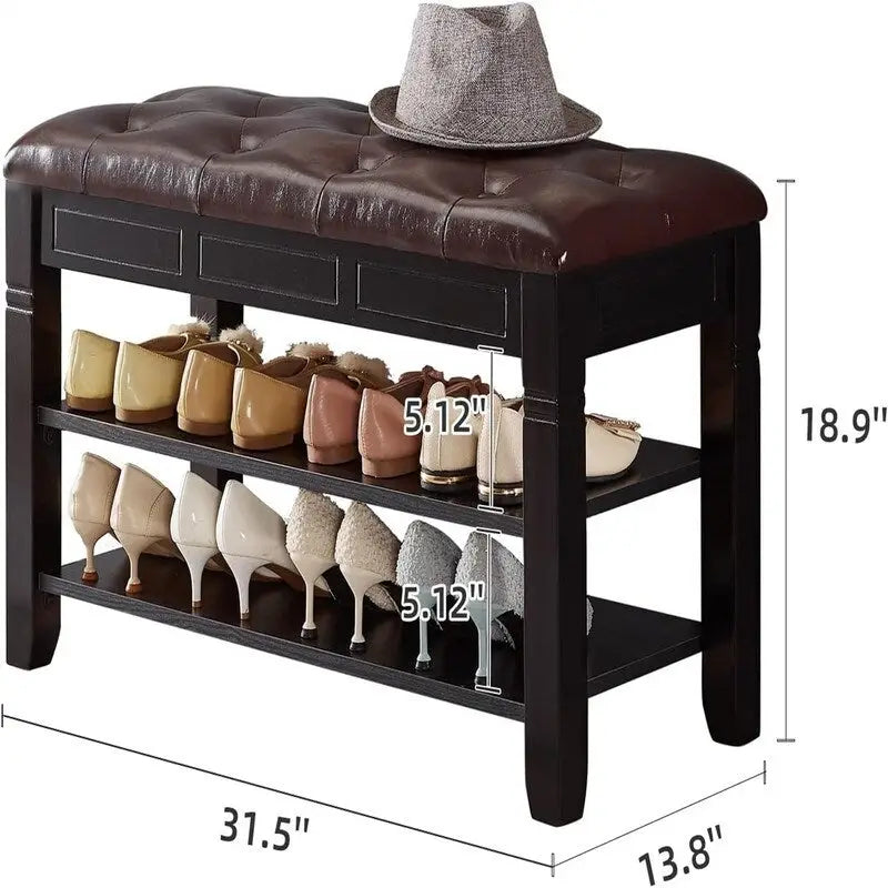 Banc à chaussures de rangement avec coussin - 31.5D x 13.8W x 18.9H