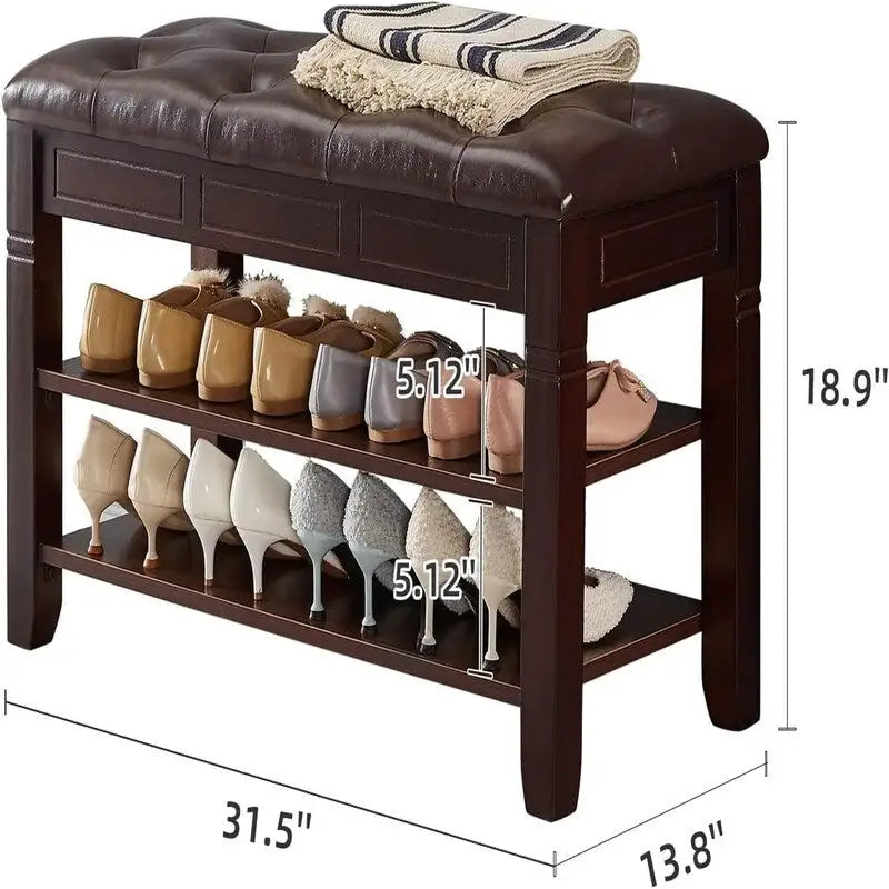 Banc à chaussures de rangement avec coussin - 31.5D x 13.8W x 18.9H