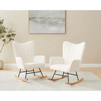 VANOMi 26.77 Large Fauteuil à bascule en tissu bouclette avec pieds en bois (Lot de 2)