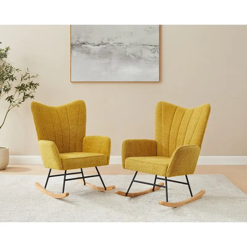 VANOMi 26.77 Large Fauteuil à bascule en tissu bouclette avec pieds en bois (Lot de 2)