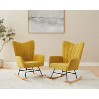 VANOMi 26.77 Large Fauteuil à bascule en tissu bouclette avec pieds en bois (Lot de 2)