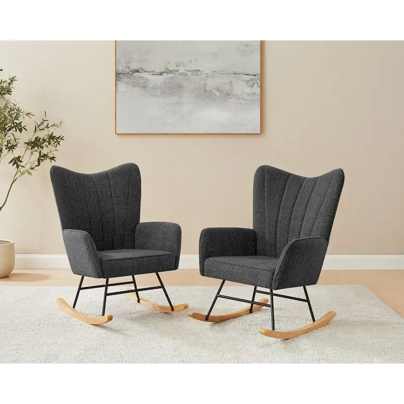 VANOMi 26.77 Large Fauteuil à bascule en tissu bouclette avec pieds en bois (Lot de 2)