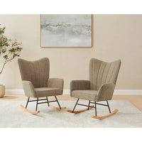VANOMi 26.77 Large Fauteuil à bascule en tissu bouclette avec pieds en bois (Lot de 2)