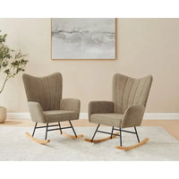 VANOMi 26.77 Large Fauteuil à bascule en tissu bouclette avec pieds en bois (Lot de 2)