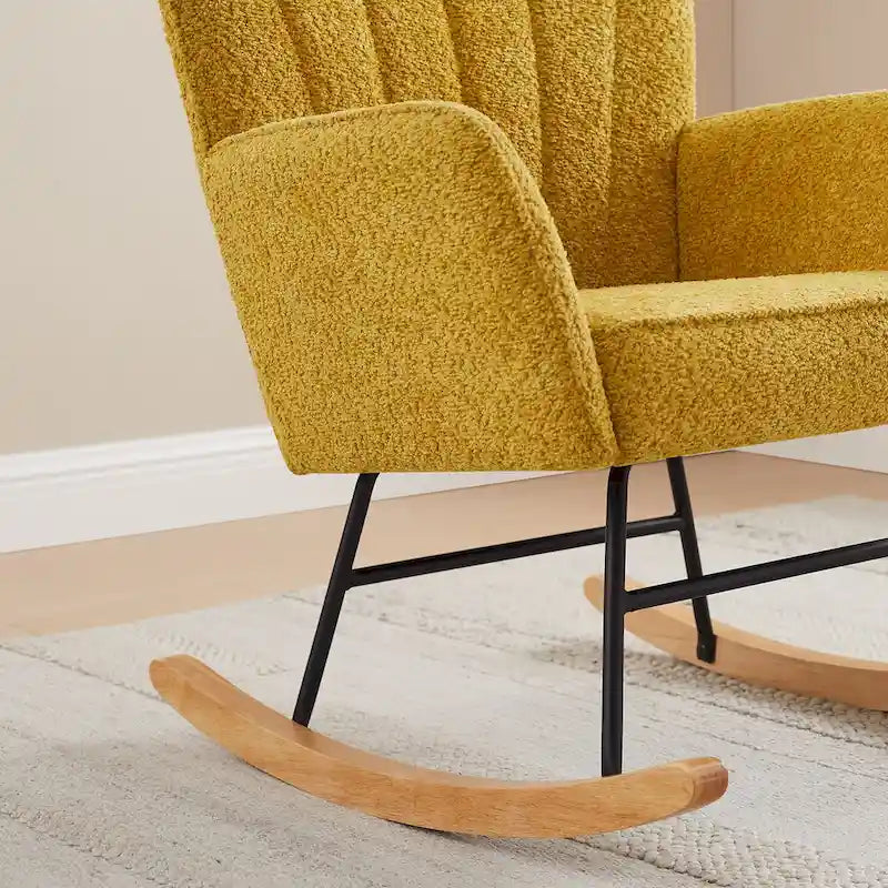 VANOMi 26.77 Large Fauteuil à bascule en tissu bouclette avec pieds en bois (Lot de 2)