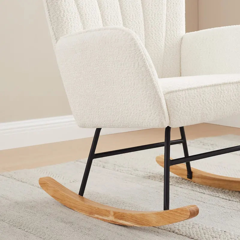 VANOMi 26.77 Large Fauteuil à bascule en tissu bouclette avec pieds en bois (Lot de 2)