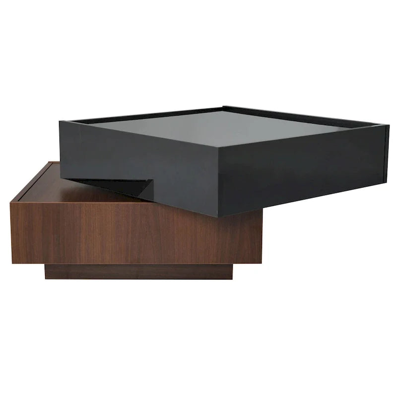 Table basse carrée rotative à 360° avec 2 tiroirs