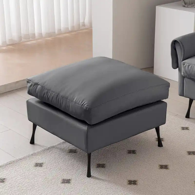 Canapé d'angle moderne 104,5 po avec revêtement en cuir technique et pouf convertible, gris foncé