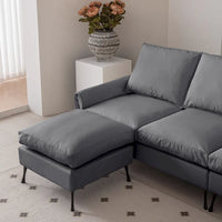 Canapé d'angle moderne 104,5 po avec revêtement en cuir technique et pouf convertible, gris foncé